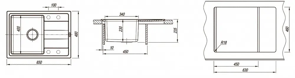 Кухонная мойка из кварца/нержав. Florentina-COMBI 650 Antracit