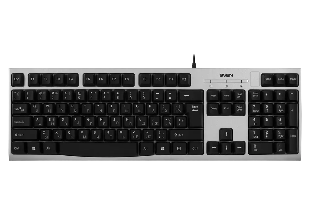 Keyboard SVEN KB-S300, Traditional layout, Quiet, Splash proof, Silver, USB