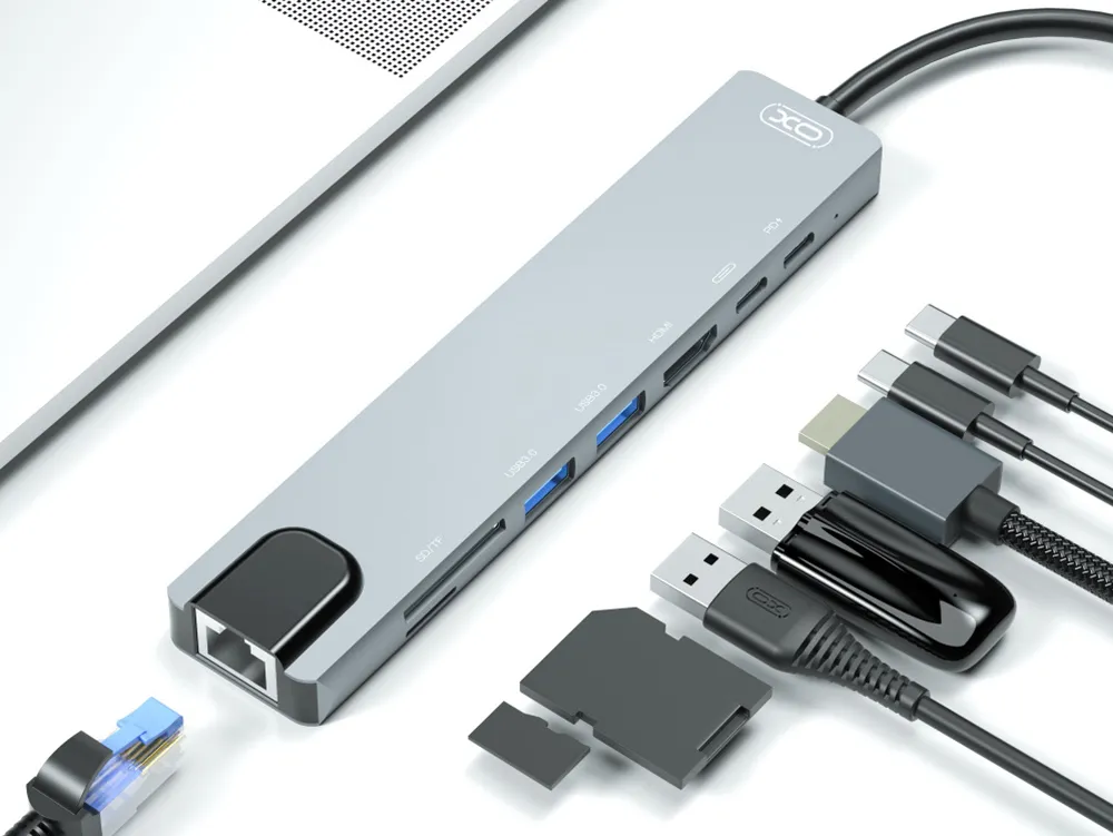 XO HUB003 USB-C adapter 8-in-1 (HDMMI+USB2*2+PD Cgarger+PD reader+card reader)