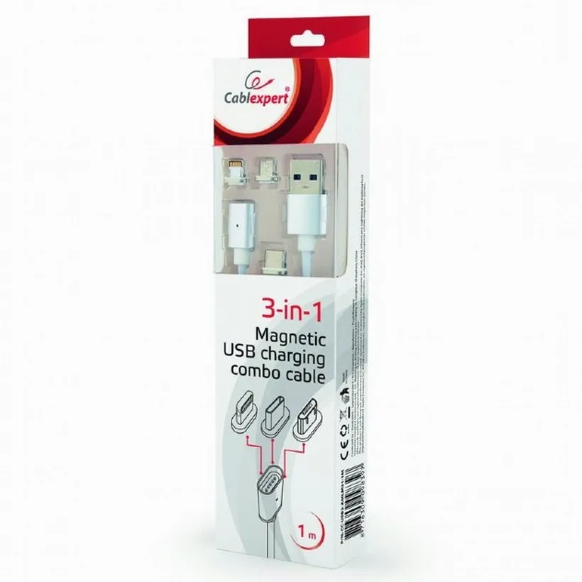 Адаптер для USB-кабеля Cablexpert CC-USB2-AMLM31-1M, USB Type-A/Micro USB, Type-C, Lighting, 1м, Серебристый