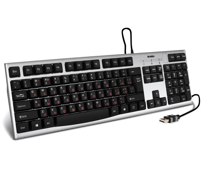 Keyboard SVEN KB-S300, Traditional layout, Quiet, Splash proof, Silver, USB