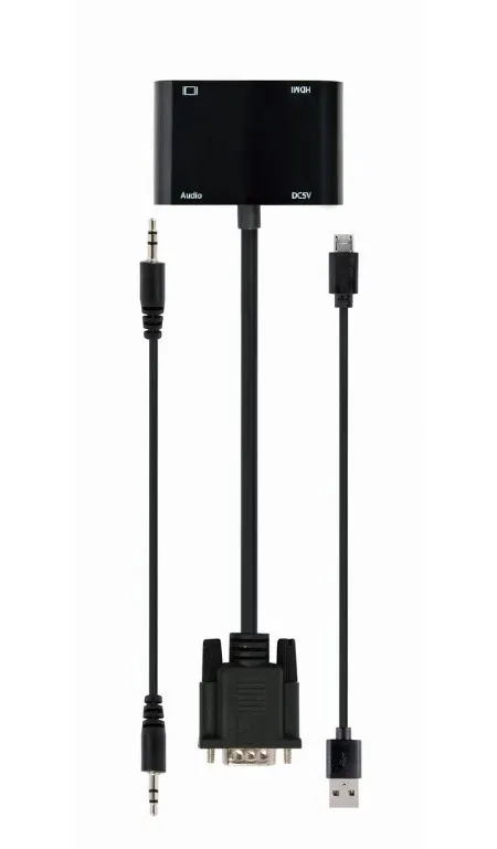 Adaptor Cablexpert A-VGA-HDMI-02, VGA D-Sub (M) - HDMI (F) + VGA, 0.15 m, Negru