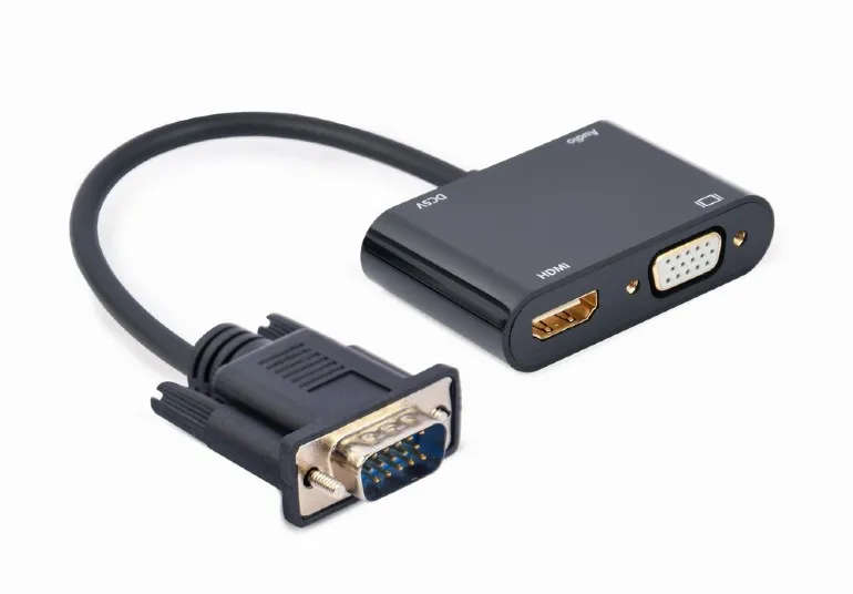 Adaptor Cablexpert A-VGA-HDMI-02, VGA D-Sub (M) - HDMI (F) + VGA, 0.15 m, Negru