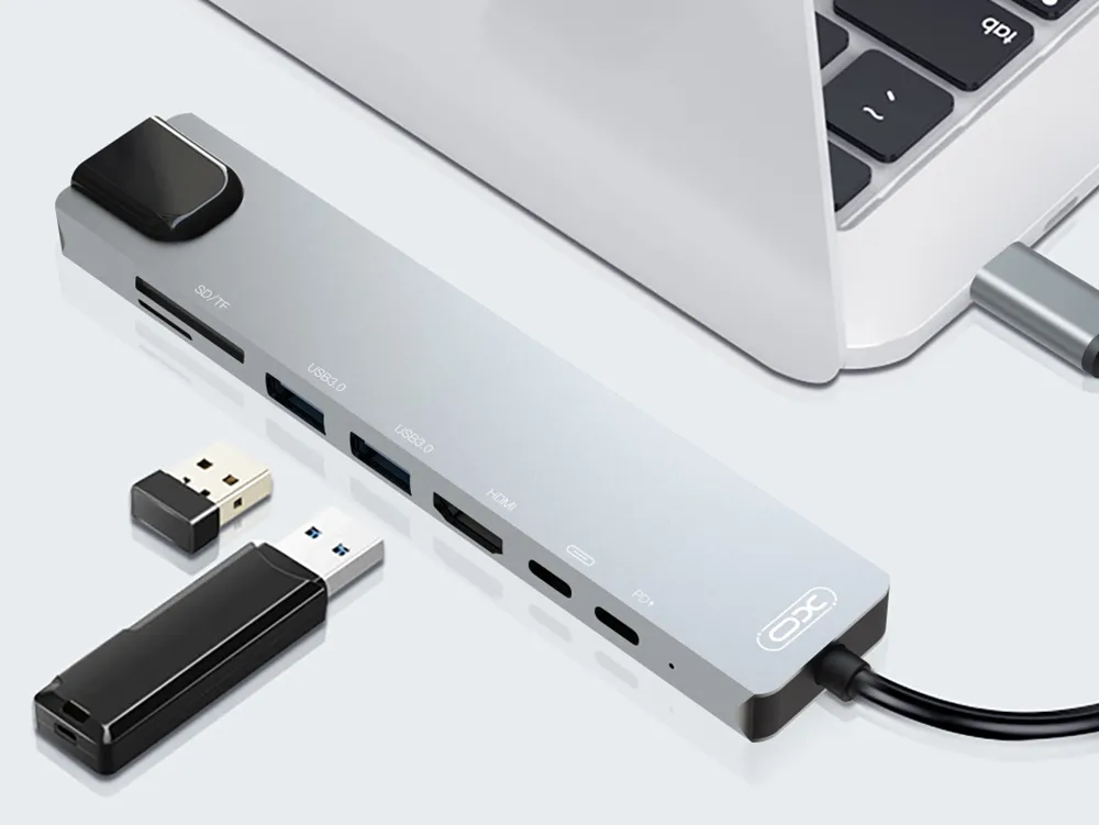 XO HUB003 USB-C adapter 8-in-1 (HDMMI+USB2*2+PD Cgarger+PD reader+card reader)