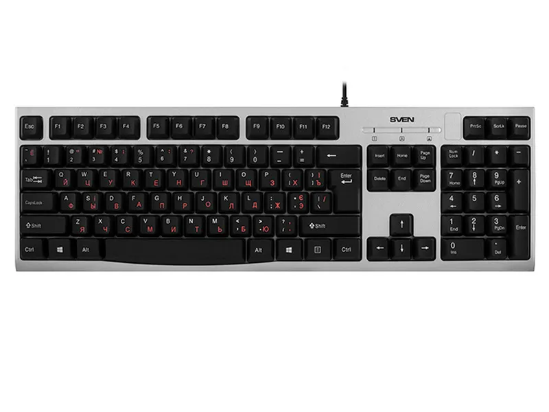 Keyboard SVEN KB-S300, Traditional layout, Quiet, Splash proof, Silver, USB