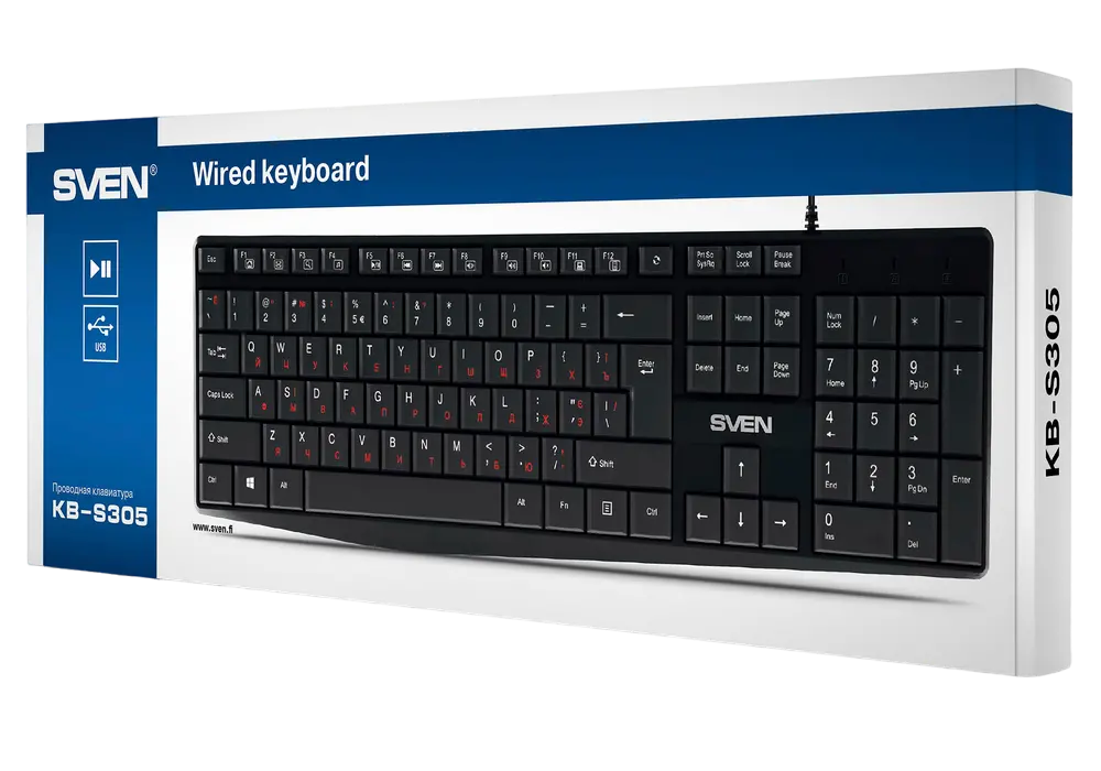 Tastatură SVEN KB-S305, Cu fir, Negru