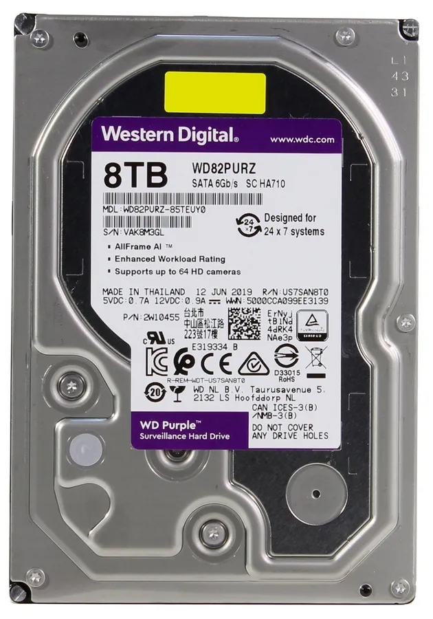 Жесткий диск Western Digital WD Purple, 3.5",  8 TB <WD82PURZ>
