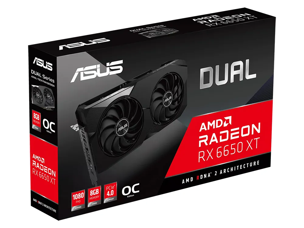 Видеокарта ASUS DUAL-RX6650XT-O8G,  8GB GDDR6 128бит (DUAL-RX6650XT-O8G)