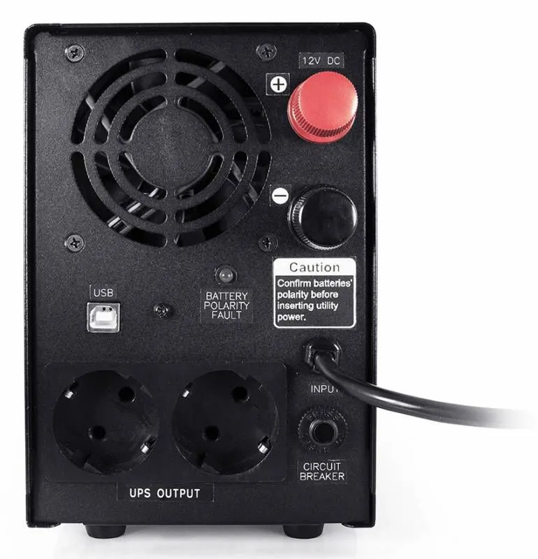 UPS PowerCom INF-1100 1100VA/770W,24Vdc,15A max charge curr.,External Battery Only, 2*Schuko Sockets