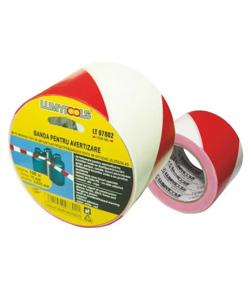 Banda avertizare rosu/alb LUMYTOOLS 100m x 75mm