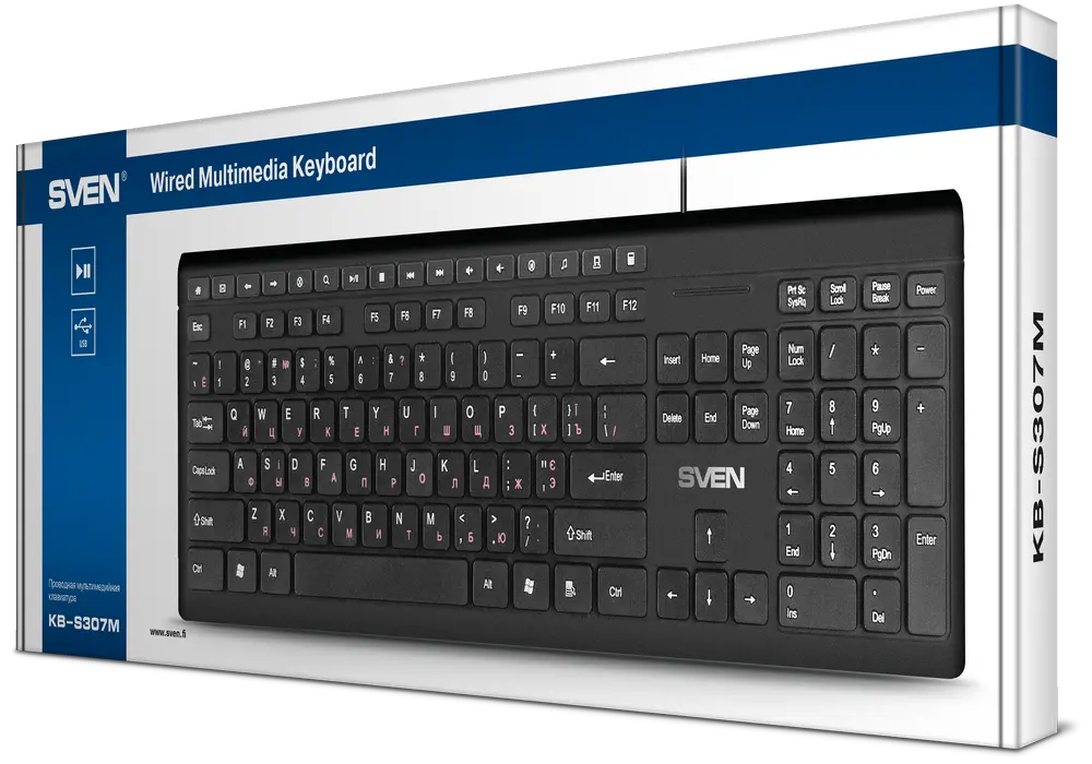 Tastatură SVEN KB-S307M, Cu fir, Negru